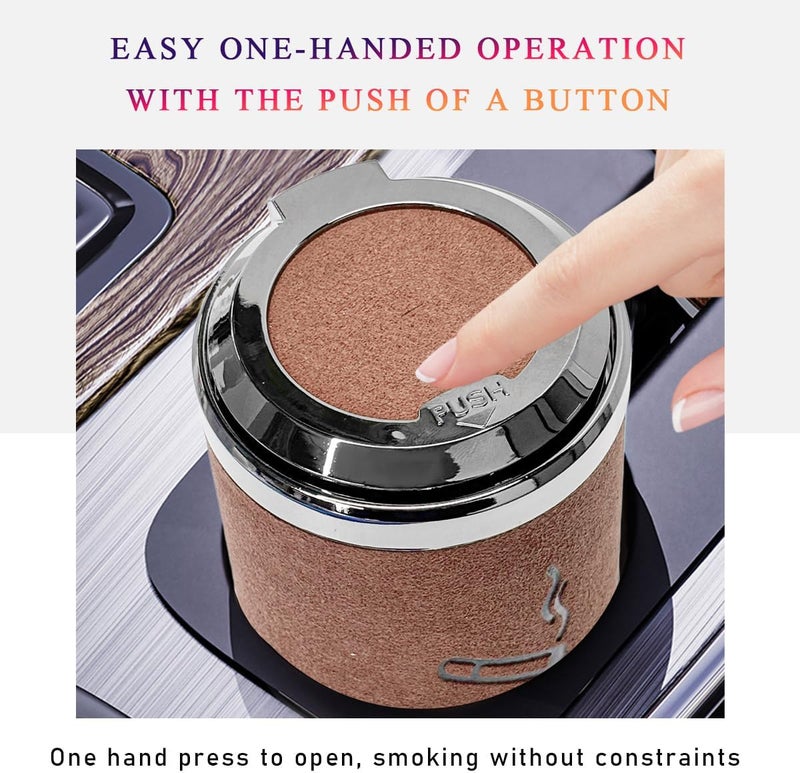 Wevdn Car Ashtray with Lid, Detachable & Portable Stainless Steel Smokeless Ashtrays for Car, Mini Universal Smell Proof Windproof Car Ashtray with LED Blue Light (Brown-Plush Surface) - Image 5